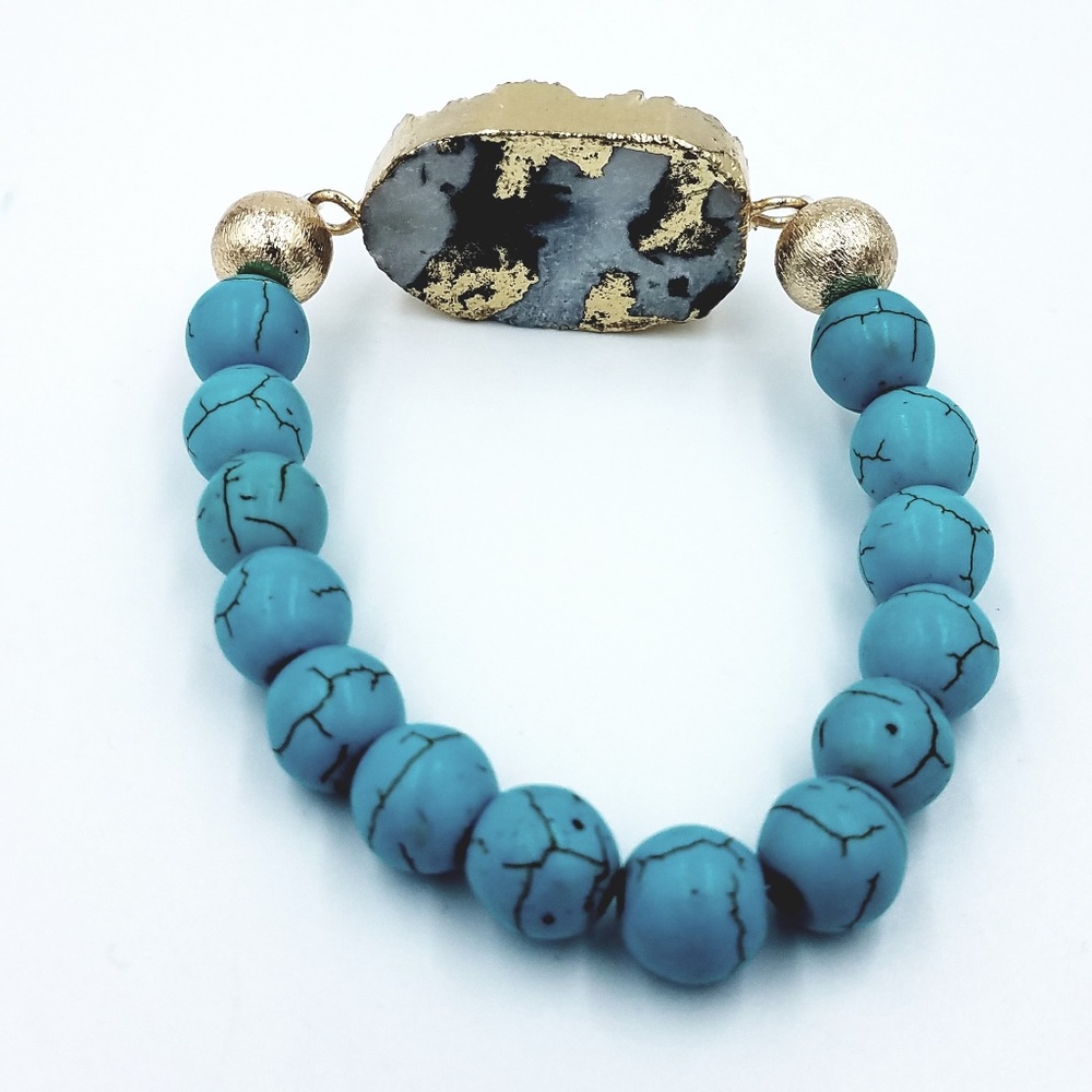 Druzy Turquoise Natural Stone Beaded Bracelet - Picture 5 of 7